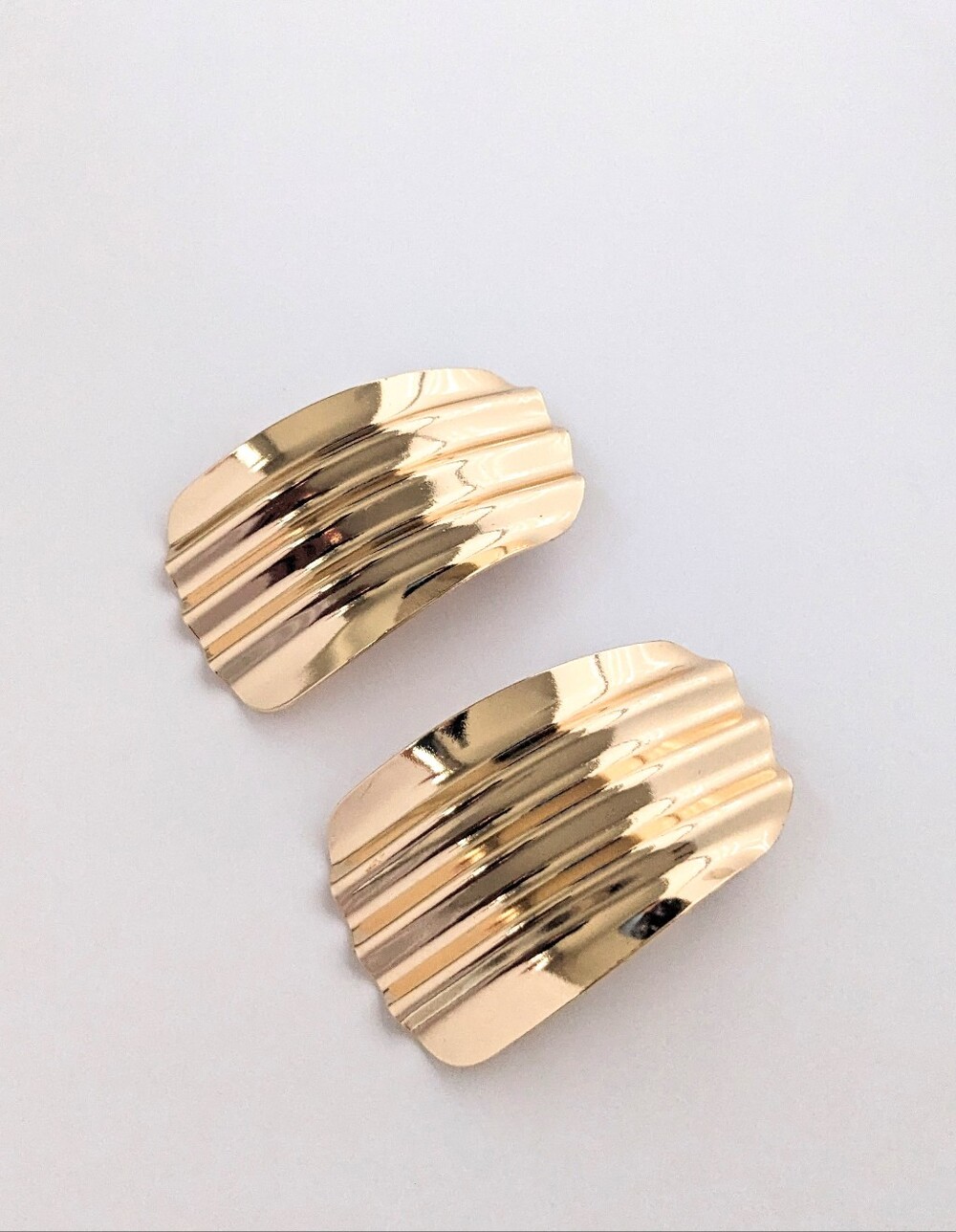 Gold Ribbed Statement Earrings - Picture 2 of 3